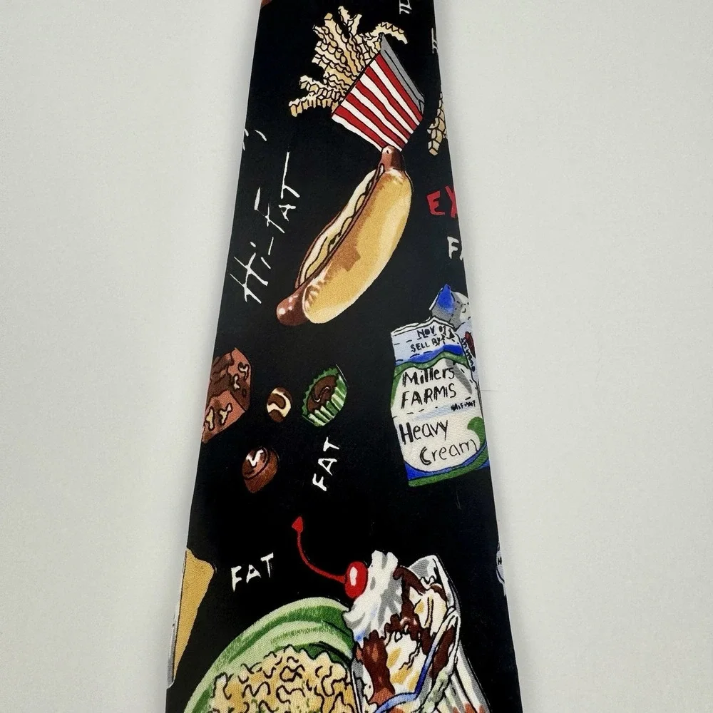 Nicole Miller VTG 1996 Food Novelty Silk Tie Pizza Burger Bacon Italy